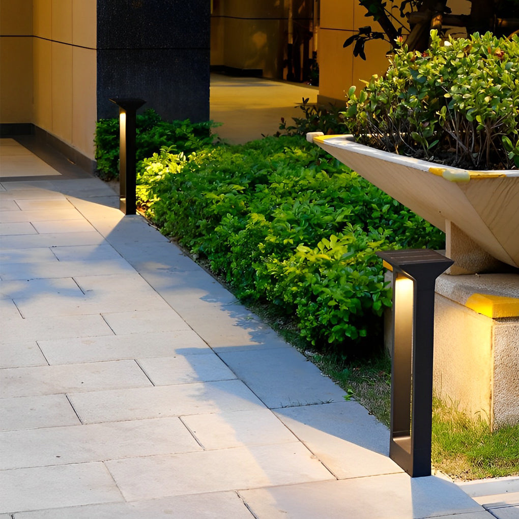 Modern Solar Pathway Bollard Light in Black Aluminum for Garden Walkways