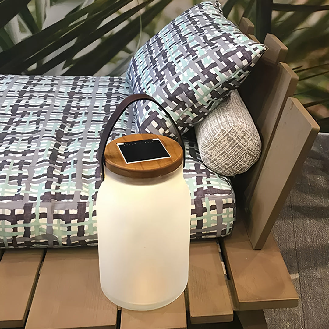 Solar Camping Lantern with Teak Handle – Portable LED Outdoor Light