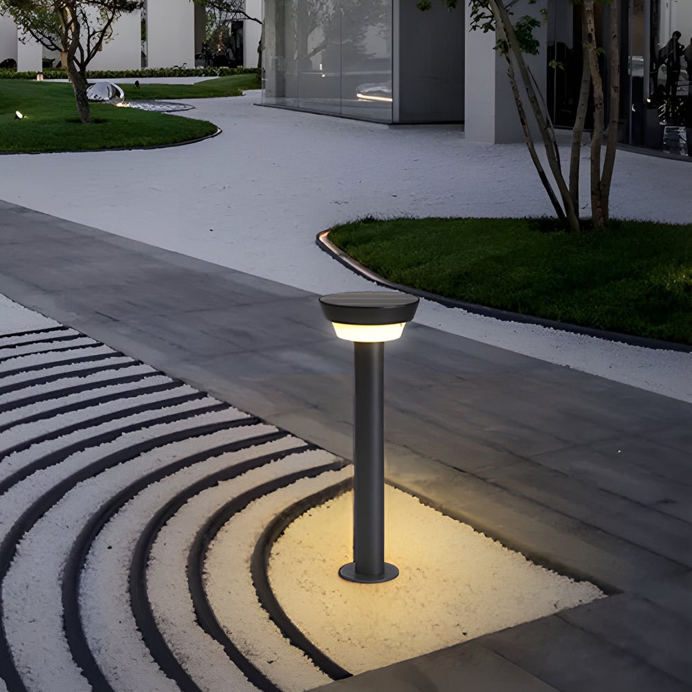 Cylindrical Solar LED Bollard Path Light in Black Aluminum