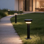 Cylindrical Solar LED Bollard Path Light in Black Aluminum