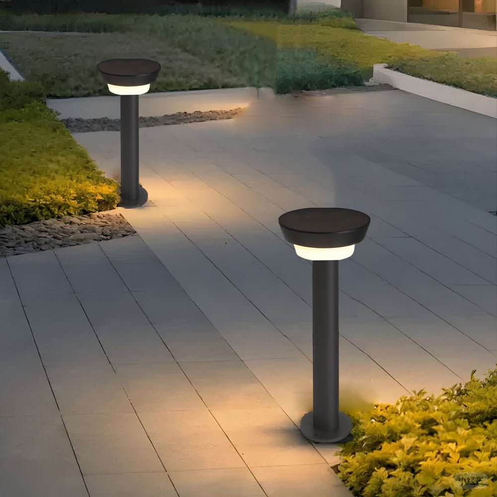 Cylindrical Solar LED Bollard Path Light in Black Aluminum