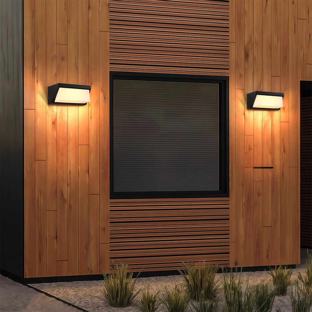 Solar-Powered Minimalist Outdoor Wall Sconce in Sand Black Aluminum