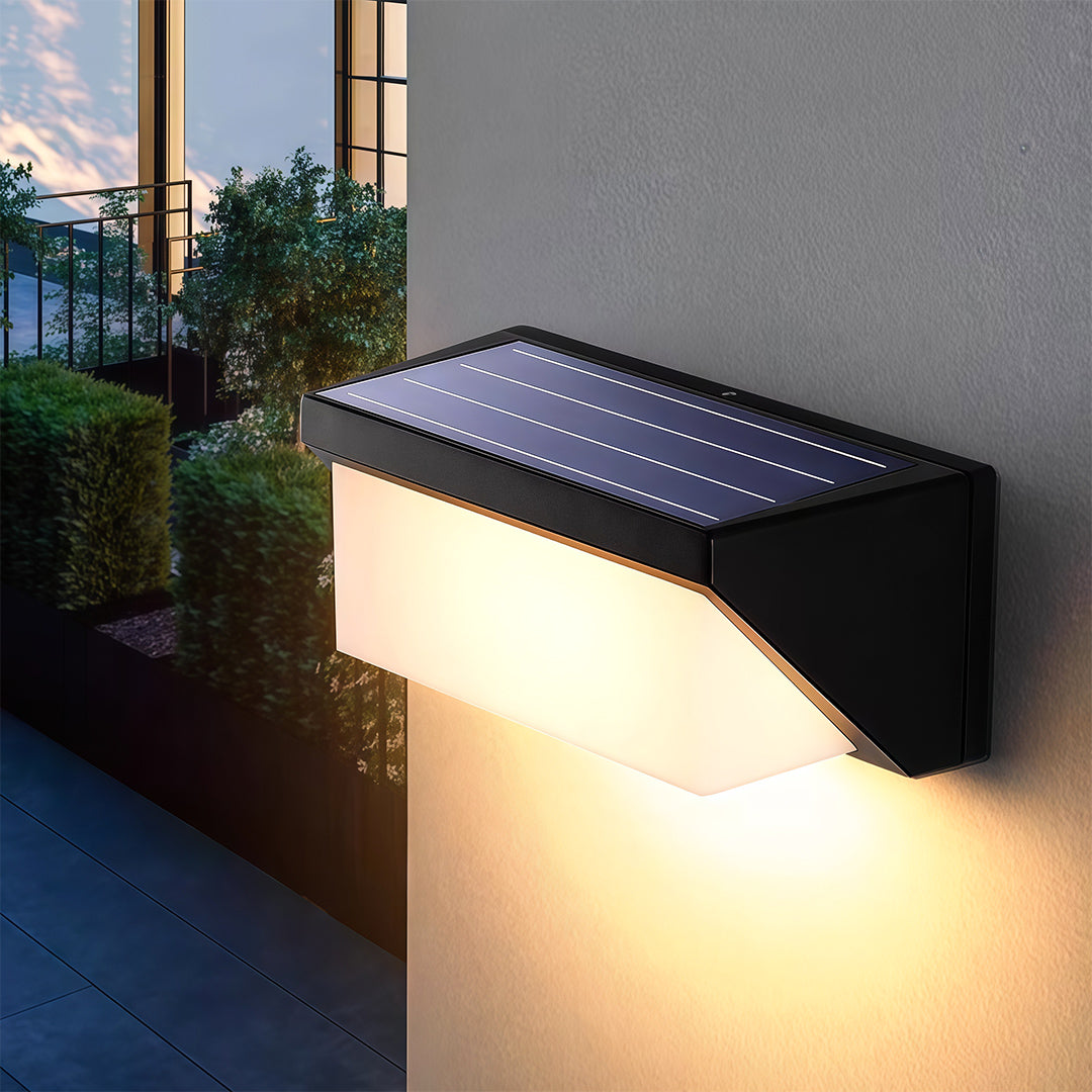 Solar-Powered Minimalist Outdoor Wall Sconce in Sand Black Aluminum