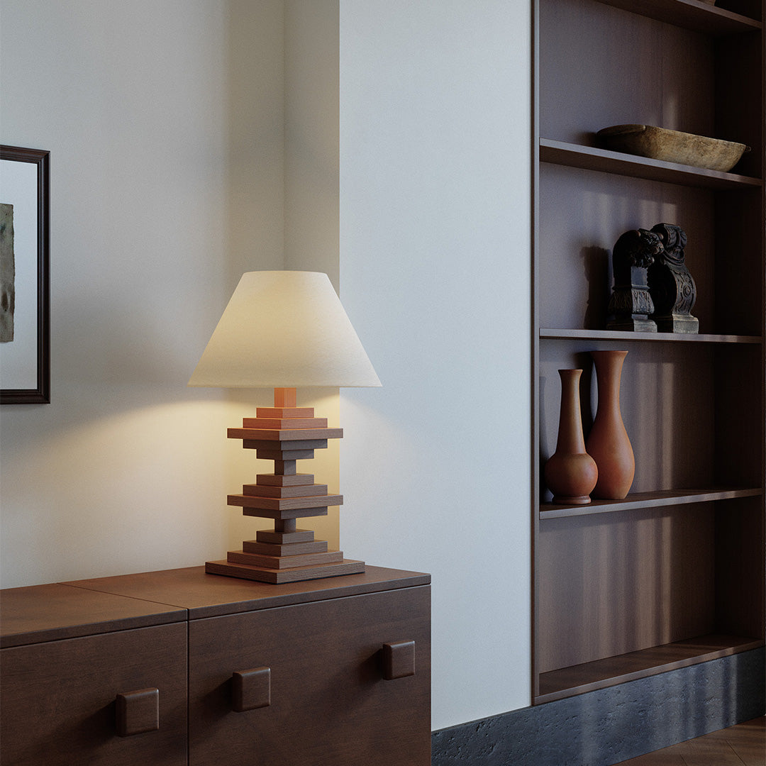 Heritage Wood Table Lamp with Full-Spectrum Warm LED Light