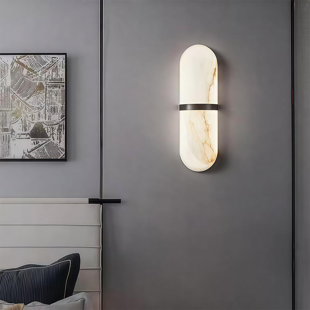 Japanese Retro Marble LED Wall Sconce in Copper Finish