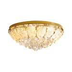 French Crystal Flush Mount Ceiling Light in Gold Stainless Steel