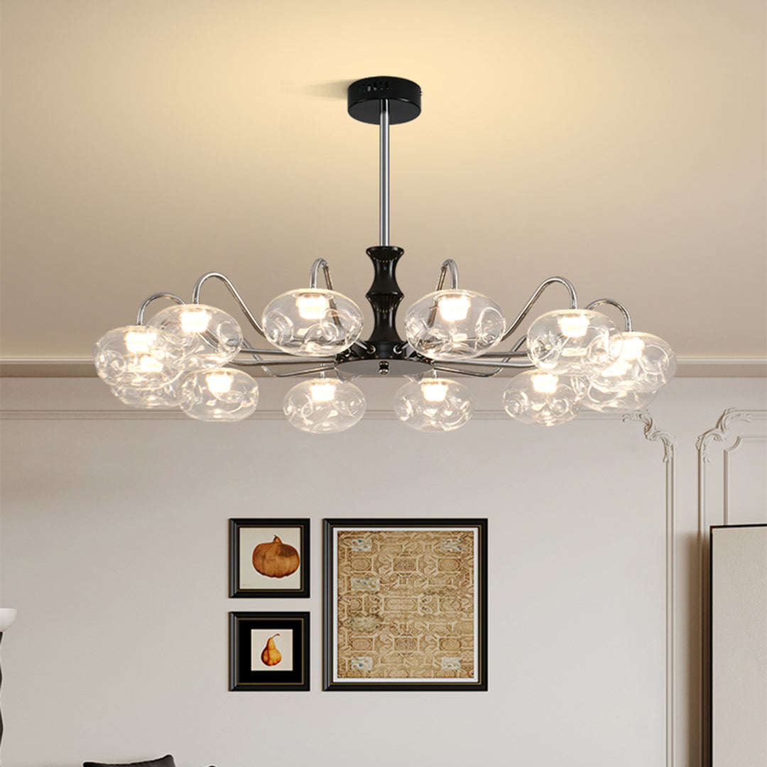 Art Glass LED Chandelier with Wrought Iron Frame, 8 or 12 Lights