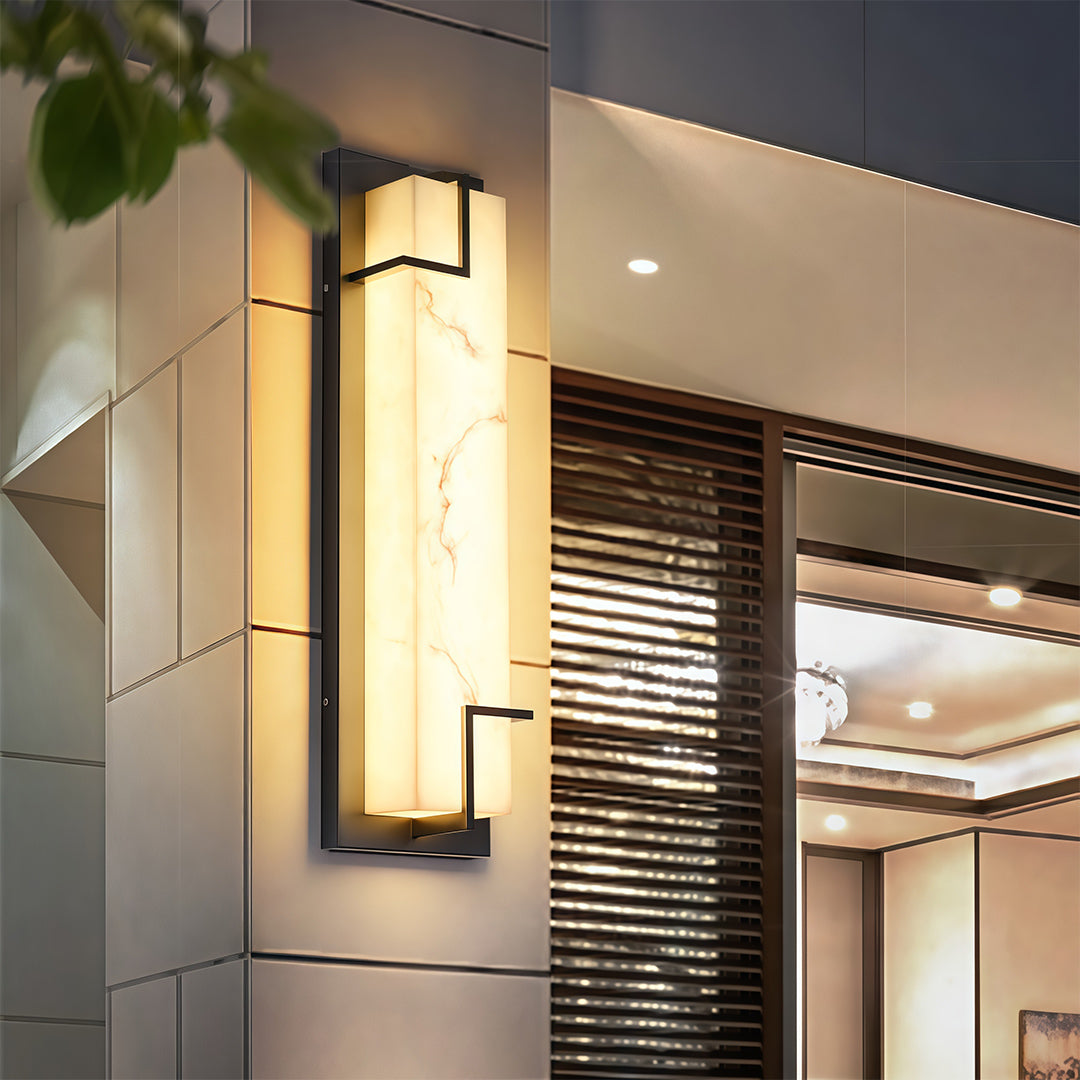 Black Stainless Steel Outdoor Wall Sconce with Marble Shade