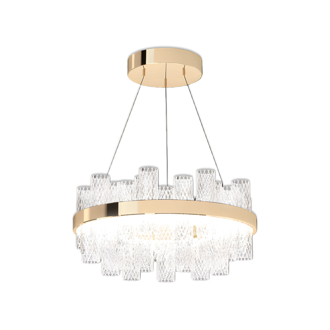 Crackled Glass LED Chandelier with Gold Stainless Steel Frame