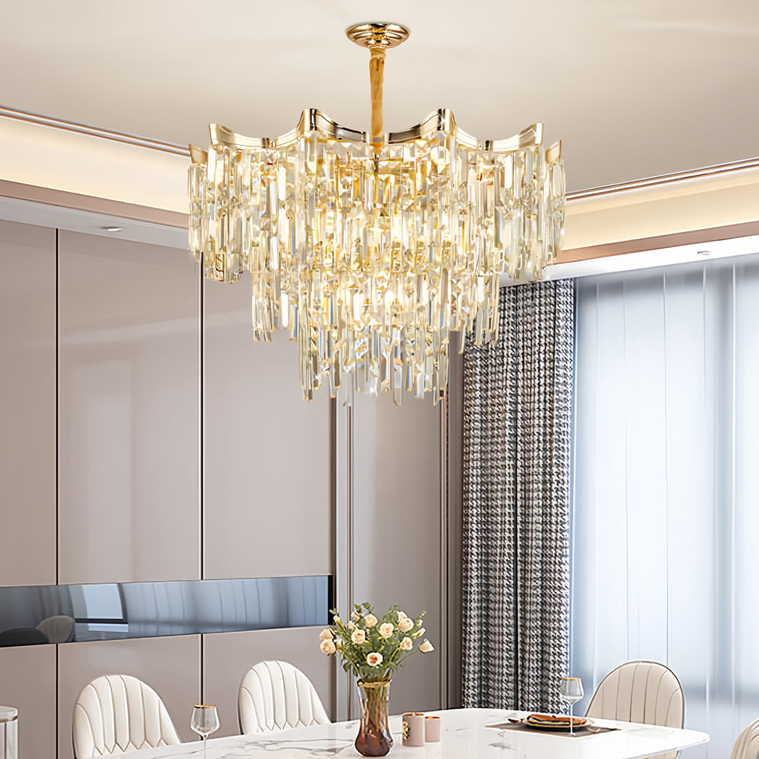 Tiered Crystal Chandelier Modern Gold Waterfall Ceiling Light