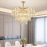 Tiered Crystal Chandelier Modern Gold Waterfall Ceiling Light
