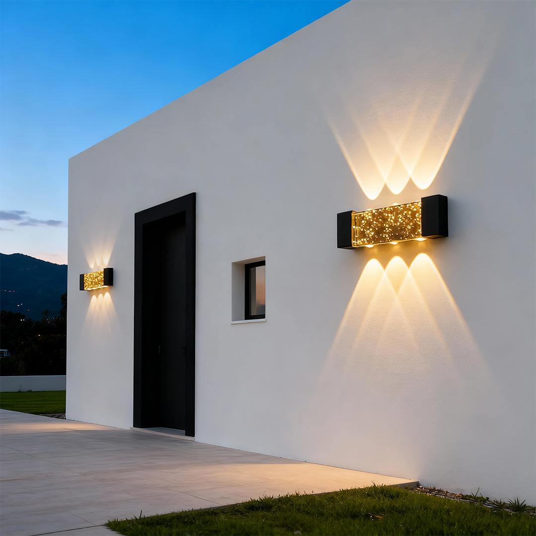 Lumière Cascade Outdoor Crystal Up Down Wall Light in Black Aluminum