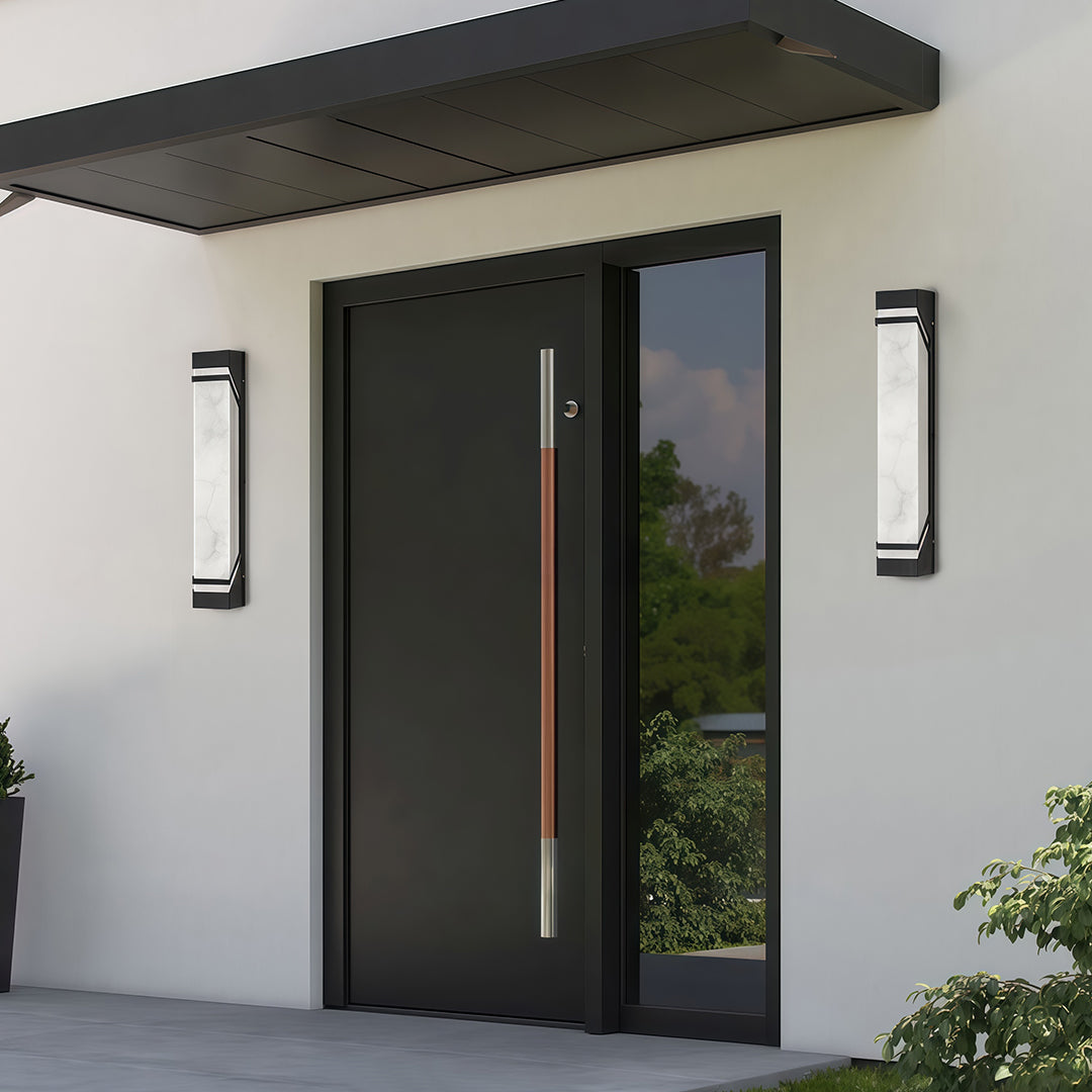 Modern Outdoor Linear Wall Light in Sand Brown Stainless Steel with Marble Shade