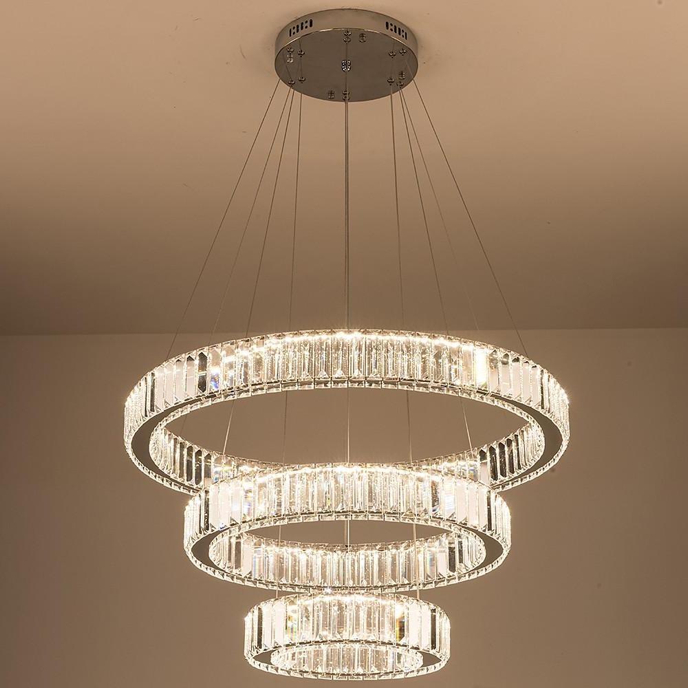 Chrome Crystal 3 Tier Pendant Light Modern Chandelier