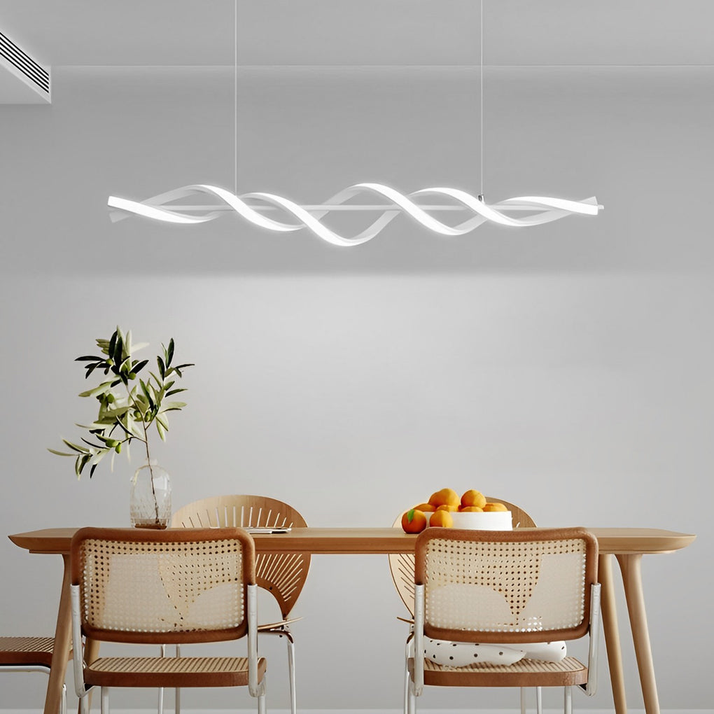 Spiral Linear LED Pendant Light in White for Modern Dining Rooms