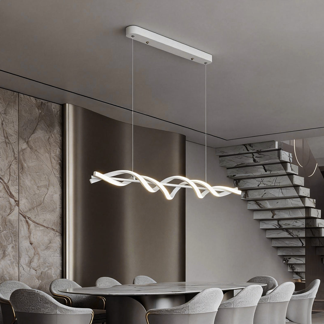Spiral Linear LED Pendant Light in White for Modern Dining Rooms