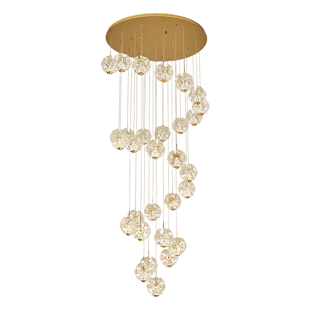 Luxury Crystal Staircase Chandelier with Gold Iron Frame, Modern High Ceiling Light
