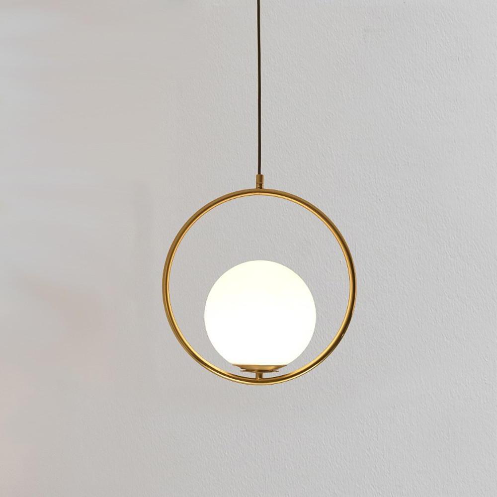 Opal Glass Ball Suspended With Circle Metal Gathering Pendant Light
