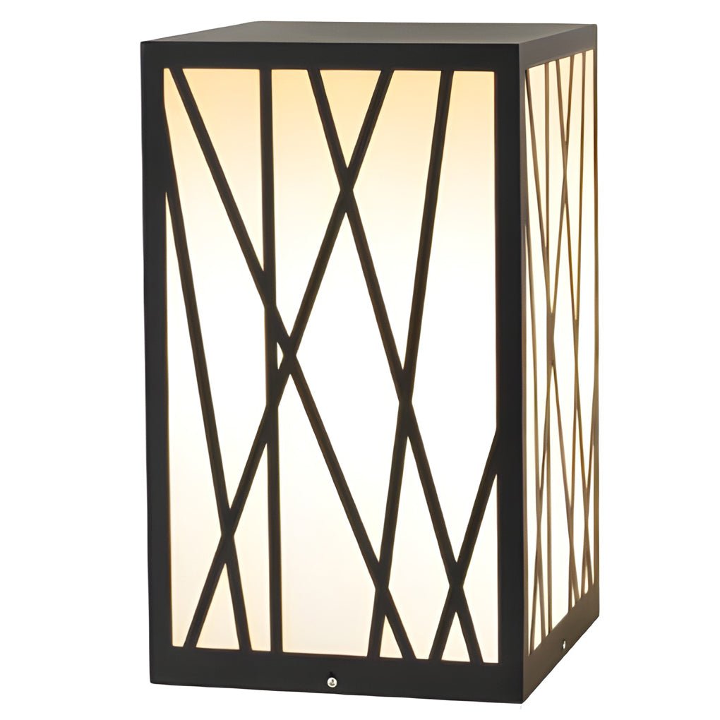 Square Solar LED Bollard Light with Linear Pattern Shade, 20W Black Stainless Steel