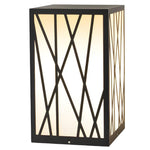 Square Solar LED Bollard Light with Linear Pattern Shade, 20W Black Stainless Steel