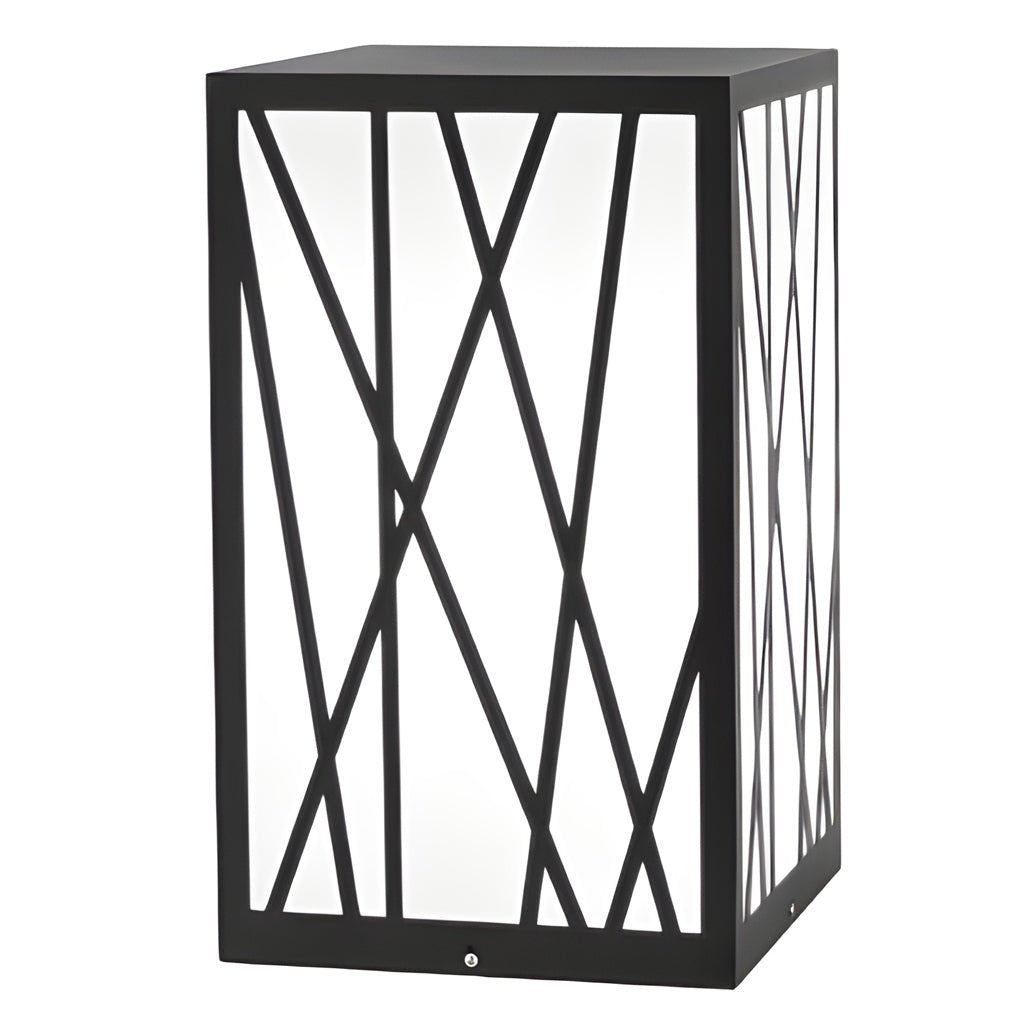 Square Solar LED Bollard Light with Linear Pattern Shade, 20W Black Stainless Steel