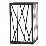 Square Solar LED Bollard Light with Linear Pattern Shade, 20W Black Stainless Steel