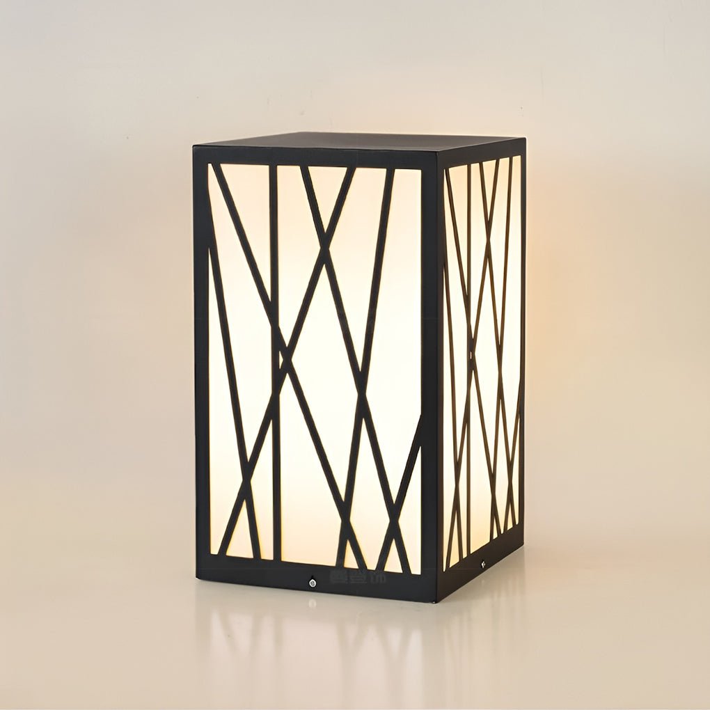 Square Solar LED Bollard Light with Linear Pattern Shade, 20W Black Stainless Steel