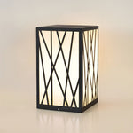 Square Solar LED Bollard Light with Linear Pattern Shade, 20W Black Stainless Steel
