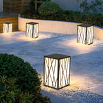 Square Solar LED Bollard Light with Linear Pattern Shade, 20W Black Stainless Steel