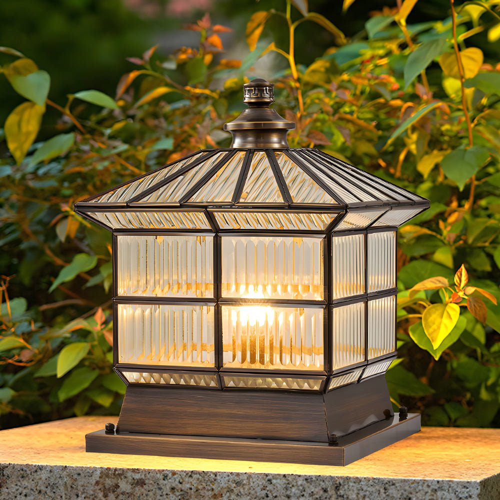 Bronze Copper Pillar Lamp for Fence Posts with Solar & Hardwired Options