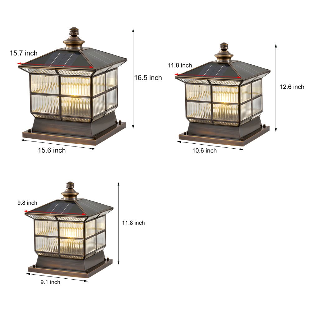 Bronze Copper Pillar Lamp for Fence Posts with Solar & Hardwired Options