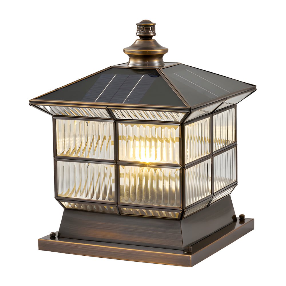 Bronze Copper Pillar Lamp for Fence Posts with Solar & Hardwired Options
