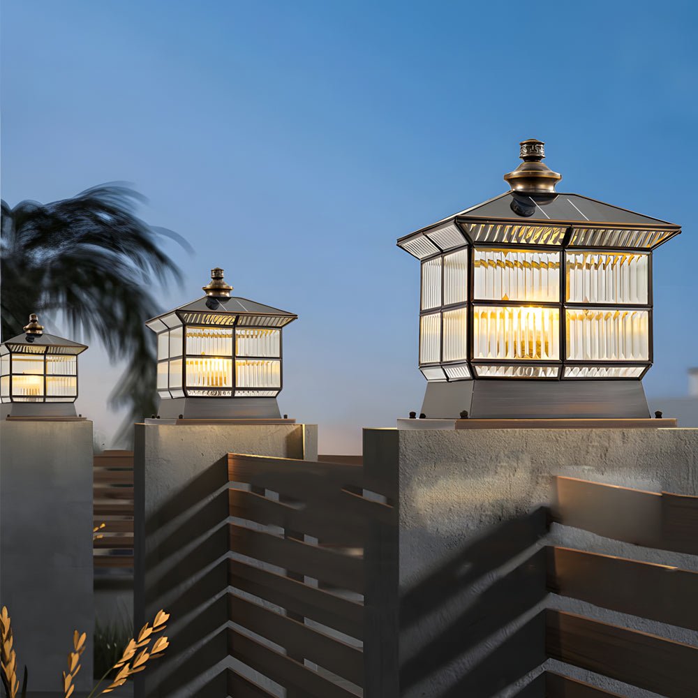 Bronze Copper Pillar Lamp for Fence Posts with Solar & Hardwired Options