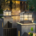 Bronze Copper Pillar Lamp for Fence Posts with Solar & Hardwired Options