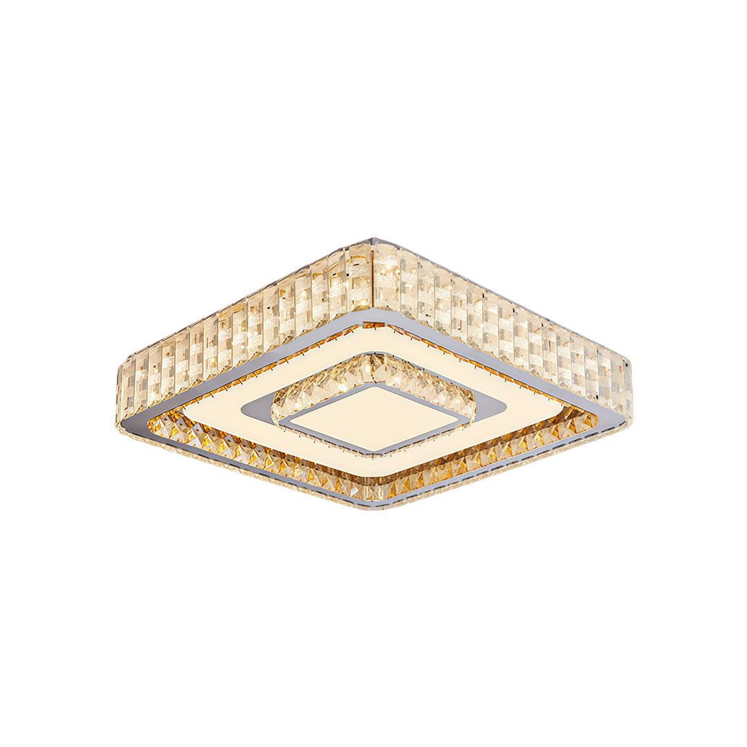 Luxury Crystal Flush Mount Ceiling Light with Chrome Frame, LED Integrated