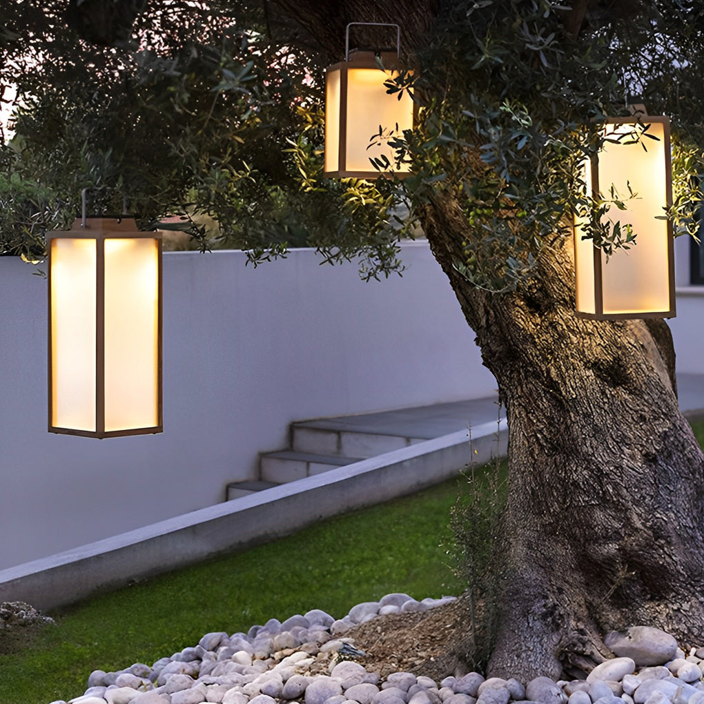 Modern Square Lantern Portable Rechargeable LED Solar Lawn Light for Patio & Garden