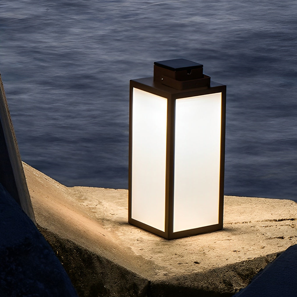 Modern Square Lantern Portable Rechargeable LED Solar Lawn Light for Patio & Garden