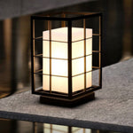 Modern Japanese Outdoor Lantern in Graphite Steel with Warm LED Glow