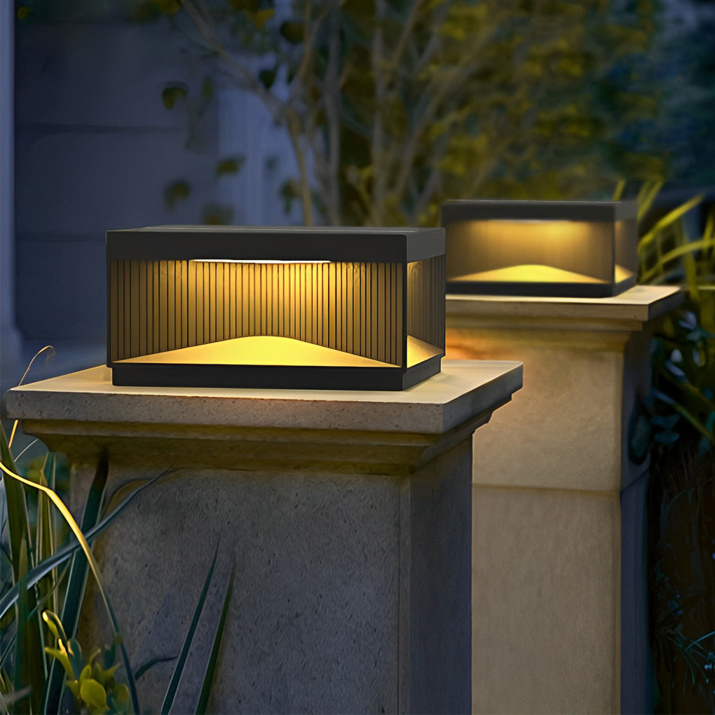 Solar-Powered Modern Post Light in Black Stainless Steel