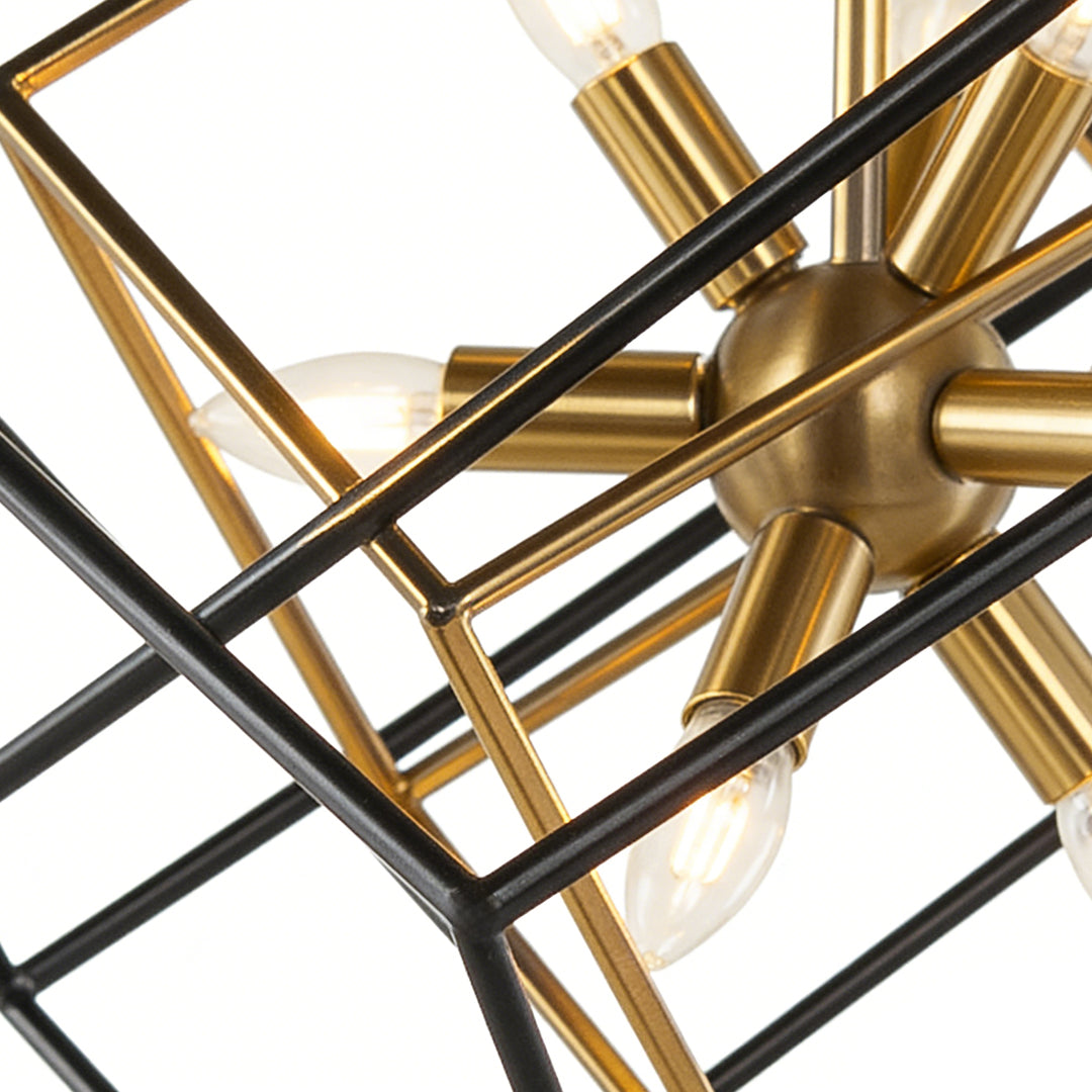 Geometric Iron and Acrylic Pendant Light with Gold Accents