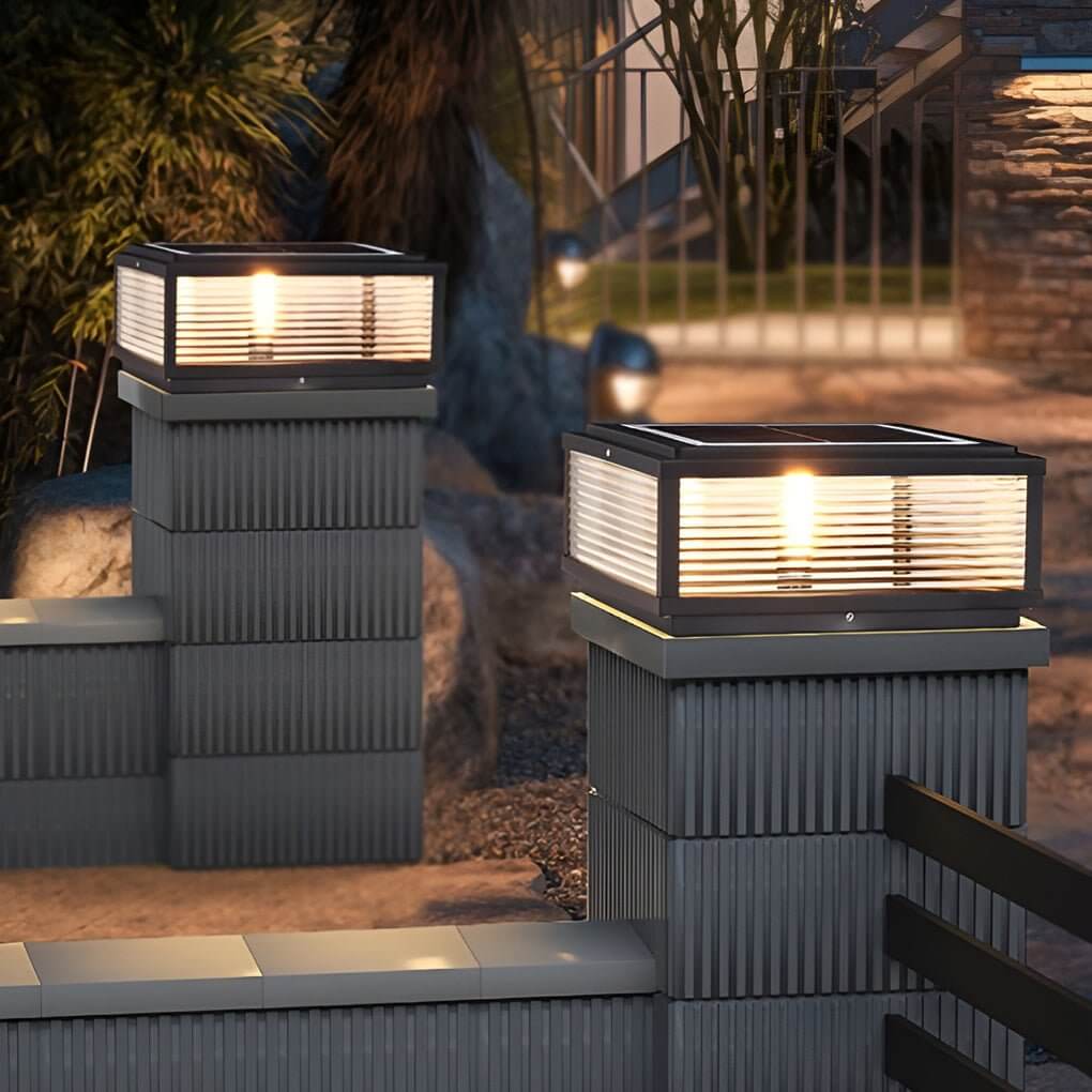 Square Ribbed Glass LED Pillar Light for Modern Outdoor Spaces