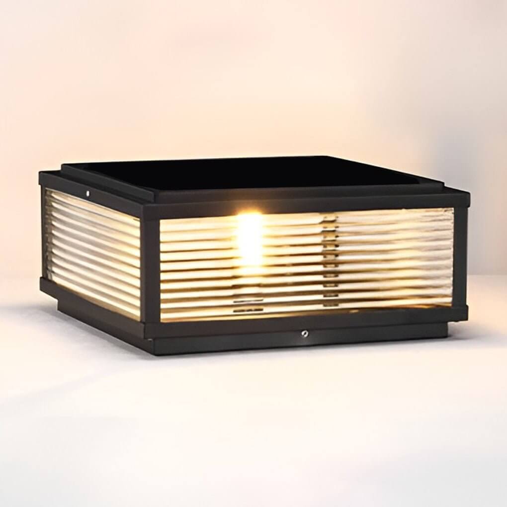 Square Ribbed Glass LED Pillar Light for Modern Outdoor Spaces