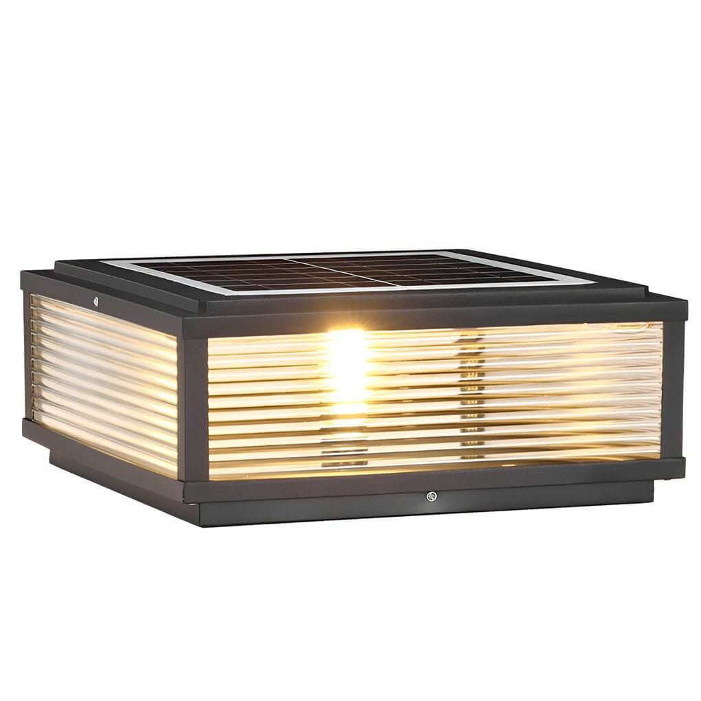 Square Ribbed Glass LED Pillar Light for Modern Outdoor Spaces