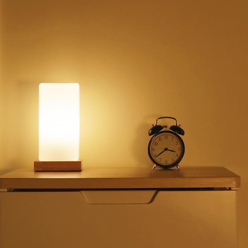 Nordic Wooden Cube Table Lamp with Frosted Glass and Rechargeable LED