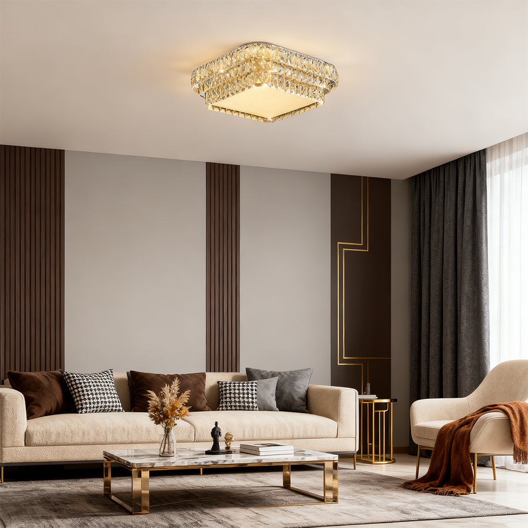 Crystal Flush Mount Ceiling Light with Chrome Frame and LED Illumination