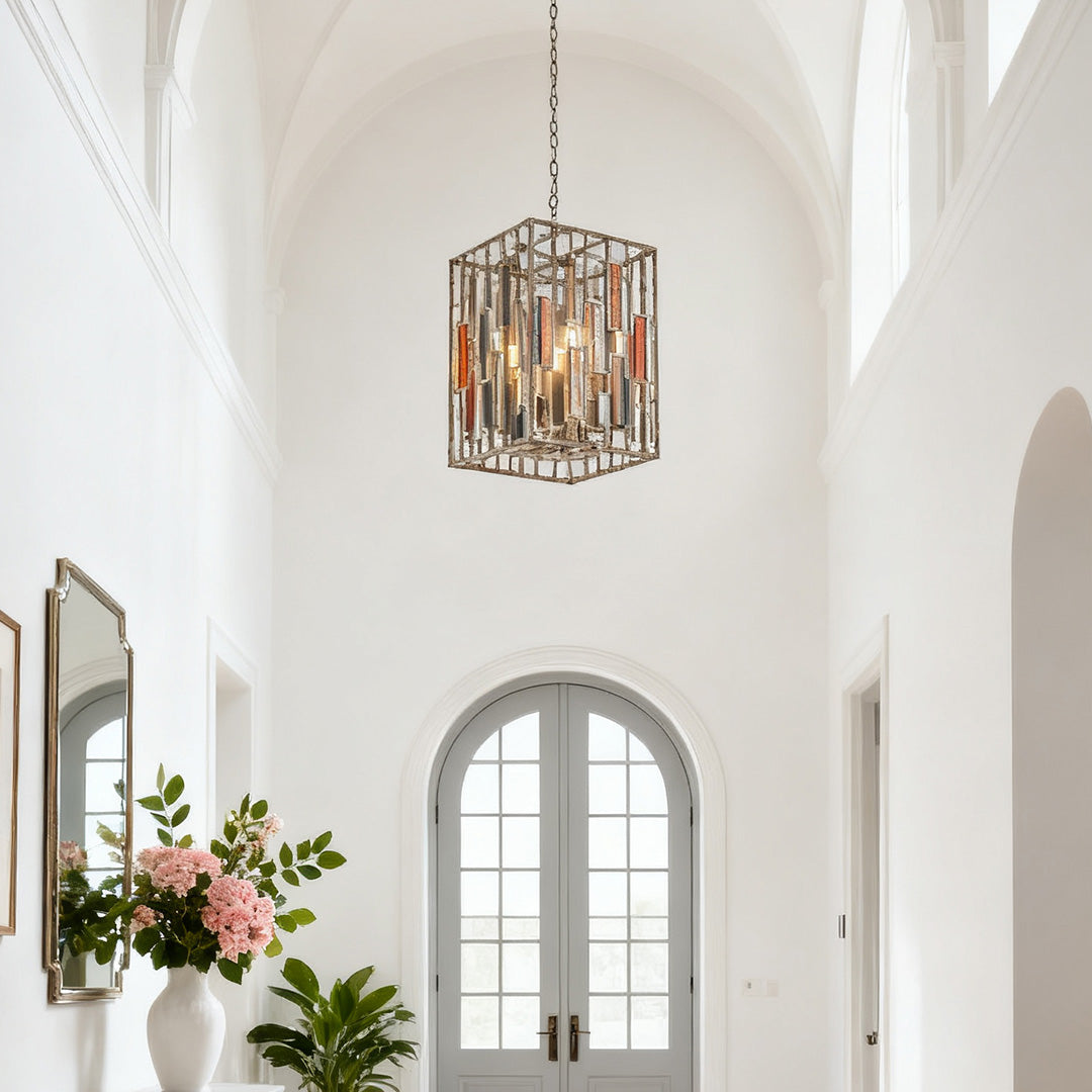 Aged Brass Open Frame Pendant Light with Clear Glass Shade