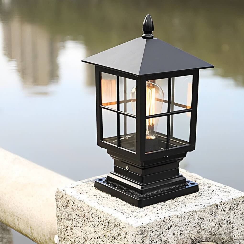 Stone Pillar Outdoor LED Light in Black – Solar & Hardwired Garden Post Lantern