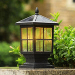 Stone Pillar Outdoor LED Light in Black – Solar & Hardwired Garden Post Lantern