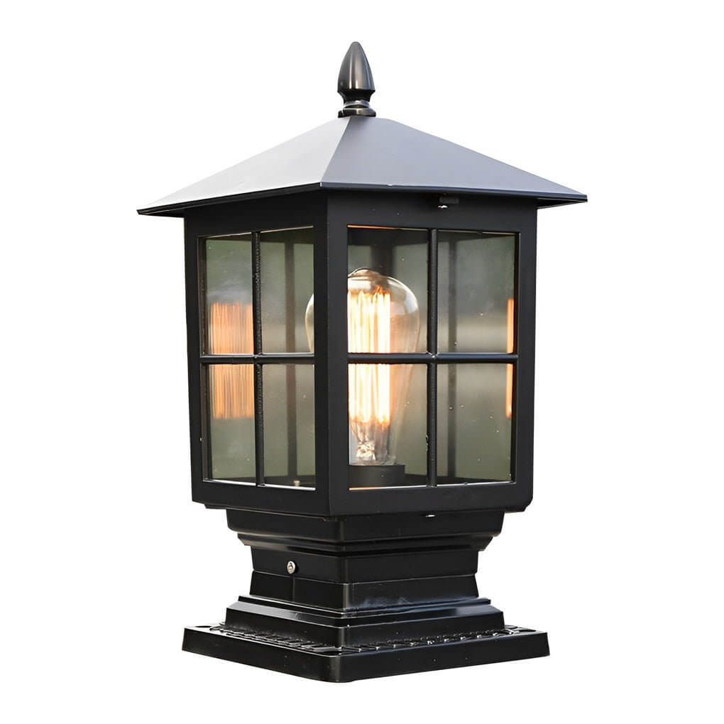 Stone Pillar Outdoor LED Light in Black – Solar & Hardwired Garden Post Lantern