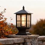 Stone Pillar Outdoor LED Light in Black – Solar & Hardwired Garden Post Lantern